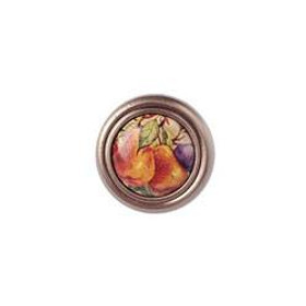 1-1/4" Dia. Country Expression Style Brushed Nickel and Ceramic Round Knob - Plum and Pear
