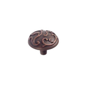 31mm Dia. Ornate Swirls Village Expression Collection Round Knob - Antique Copper