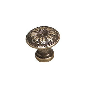 18mm Dia. Ornate Louis XV Floral Round Knob - Burnished Brass