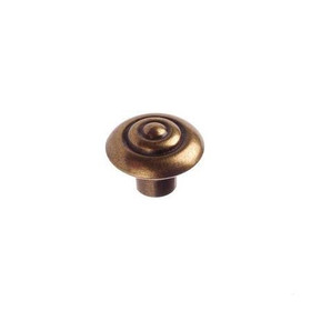 32mm Dia. Country Style Ringed Round Knob - Burnished Brass