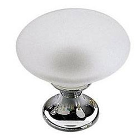 30mm Dia. Murano Frosted Round Flat Top Knob - Frosted Clear with Chrome Base