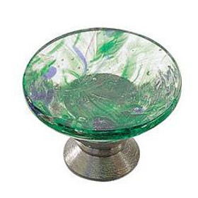 30mm Dia. Murano Round Flat Top Glass Knob - Harlequin Green