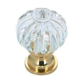 28mm Dia. Eclectic Victorian Style Faceted Round Knob - Clear with Satin Brass Base