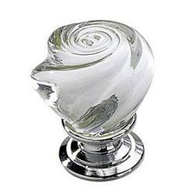 30mm Dia. Murano Flower Glass Knob - Clear with Chrome Base