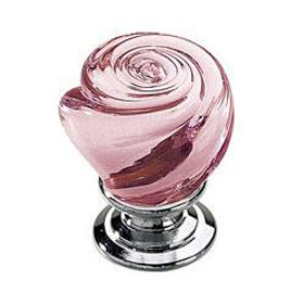 30mm Dia. Murano Flower Glass Knob - Pink with Chrome Base
