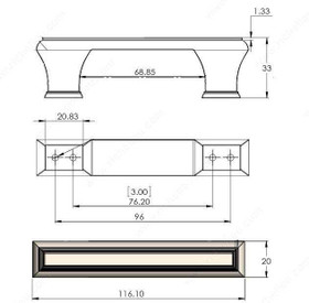 96mm CTC Classic Flat Top Tapered Base Rectangular Pull - Nickel