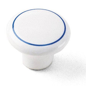 1-1/2" Dia. Ceramic Knob - White with Blue Ring