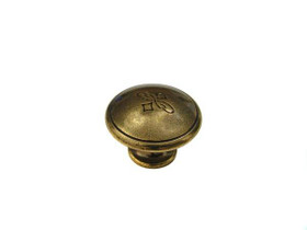 30mm Dia. Inspiration Art Deco Etched Round Knob - Burnished Brass