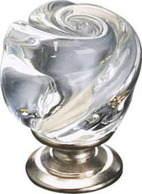 30mm Dia. Murano Flower Glass Knob - Clear with Brushed Nickel Base