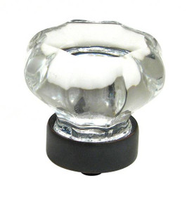 33mm Eclectic Transitional Style Glass Knob - Crystal with Oil Rubbed Broze Base