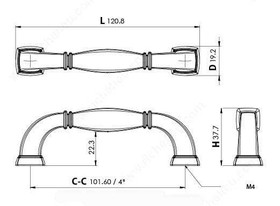 4" CTC Transitional Style Pinched Middle Pull - Oil Rubbed Bronze