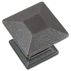 1" Square Poise Knob with Back Plate - Distressed Pewter