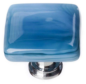 1-1/4" Square Cirrus Marine Blue Knob - Polished Chrome