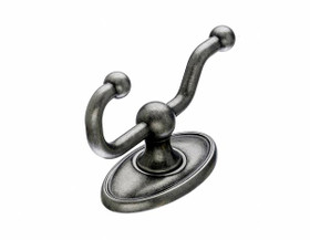 Top Knobs - Bath Double Hook - Antique Pewter - Oval Back Plate (TKED2APC)