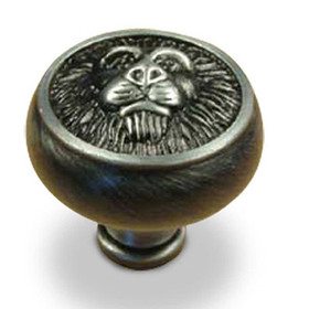 Roman - Premium Solid Brass, Lion Head Knob, 1-1/2" dia. Antique Pewter (CENT19308-ASH)