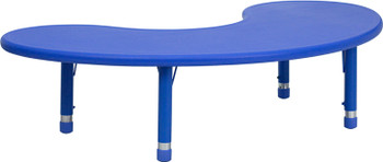 35"W x 65"L Half-Moon Blue Plastic Height Adjustable Activity Table