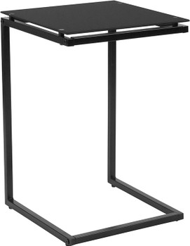 Burbank Black Glass End Table with Black Metal Frame