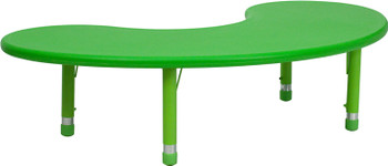 35"W x 65"L Half-Moon Green Plastic Height Adjustable Activity Table