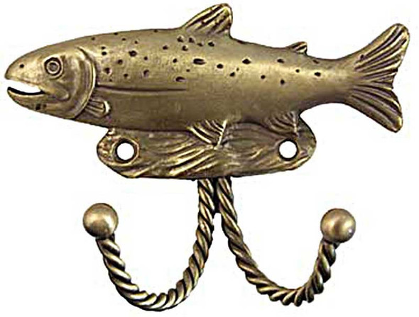 3" Trout Decorative Hook - Antique Brass