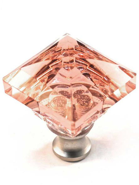1-1/4" Square Pink Crystal Knob