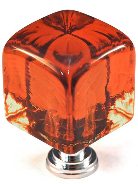 1-1/4" Square Large Amber Glass Cube Knob