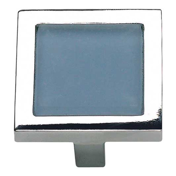 1-3/8" Square Blue Spa Knob - Polished Chrome