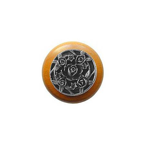 1-1/2" Dia. Saratoga Rose / Maple Knob - Antique Pewter