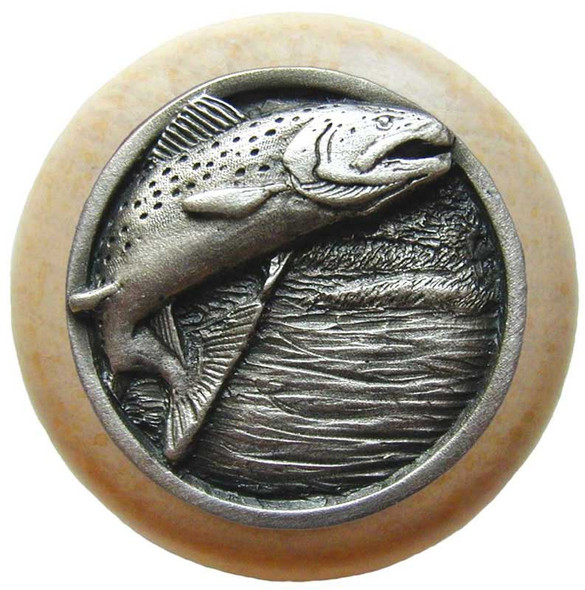 1-1/2" Dia. Leaping Trout / Natural Knob - Antique Pewter