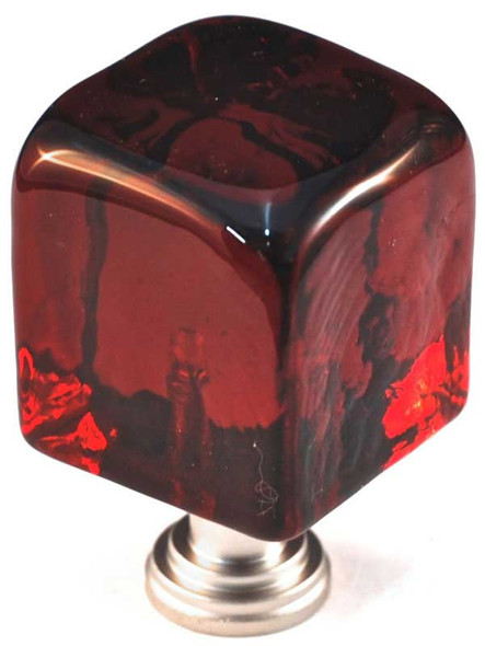 1-1/4" Square Large Red Glass Cube Knob