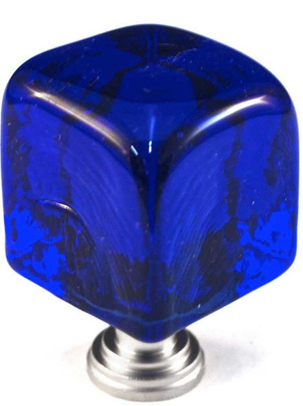 1-1/4" Square Large Blue Glass Cube Knob