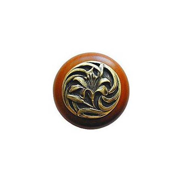 1-1/2" Dia. Tiger Lily / Cherry Knob - Antique Brass