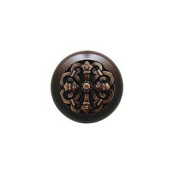 1-1/2" Dia. Chateau / Dark Walnut Knob - Antique Brass