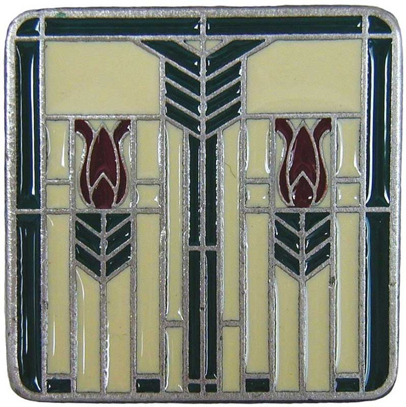 1-1/4" Square Prairie Tulips / Evergreen Knob - Antique Pewter (Enameled)