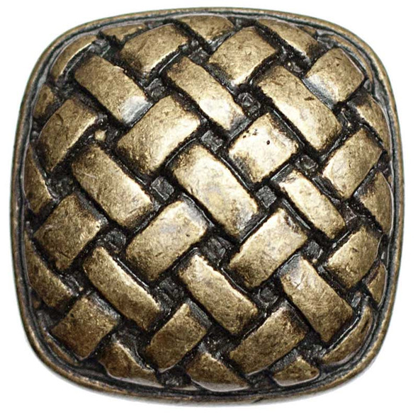 1-1/4" Square Basket Weave Knob - Antique Brass