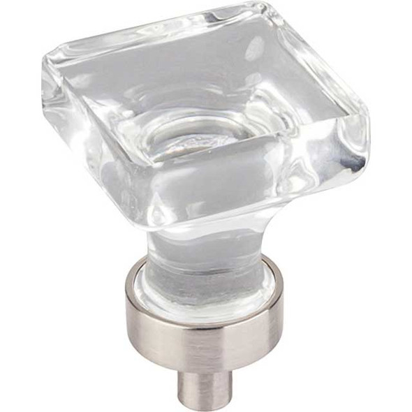 1" Square Harlow Glass Knob - Satin Nickel