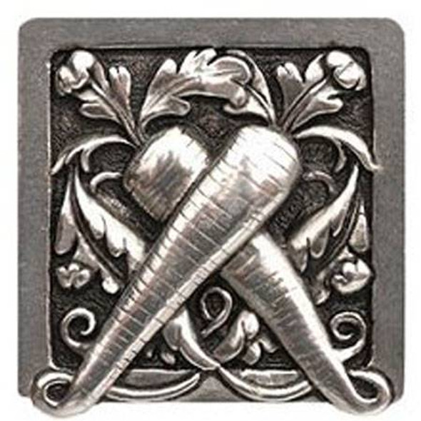 1-1/2" Square Leafy Carrot Knob - Brilliant Pewter