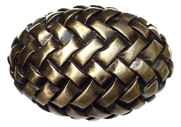 1-3/8" Textured Equestrian Braid Egg Knob - Antique Brass