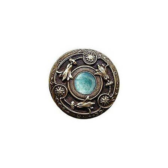 1-1/4" Dia. Jeweled Lily / Green Aventurine Knob - Antique Brass