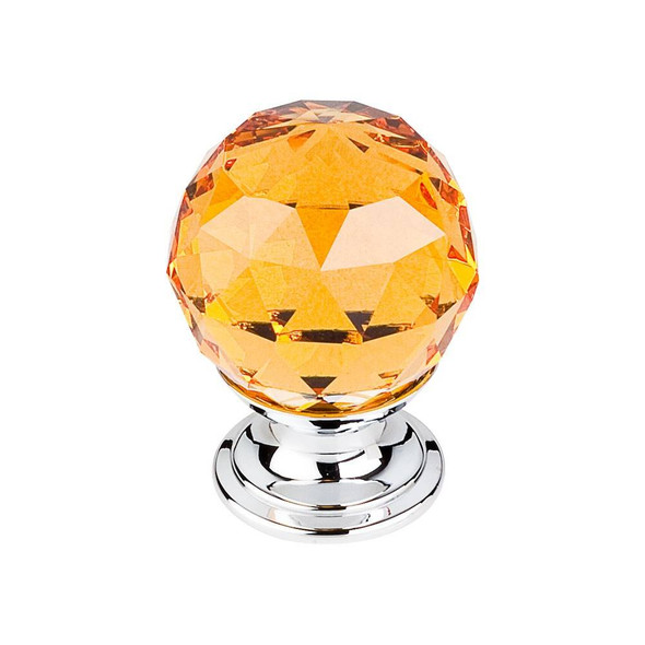 1-1/8" Dia. Crystal Knob w/ Polished Chrome Base - Amber Crystal/Polished Chrome