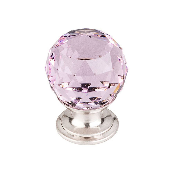 1-1/8" Dia. Crystal Knob w/ Brushed Satin Nickel Base - Pink Crystal/Brushed Satin Nickel