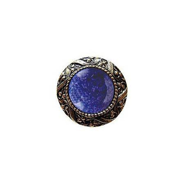 1-5/16" Dia. Victorian Jewel / Blue Sodalite Knob - Brite Brass