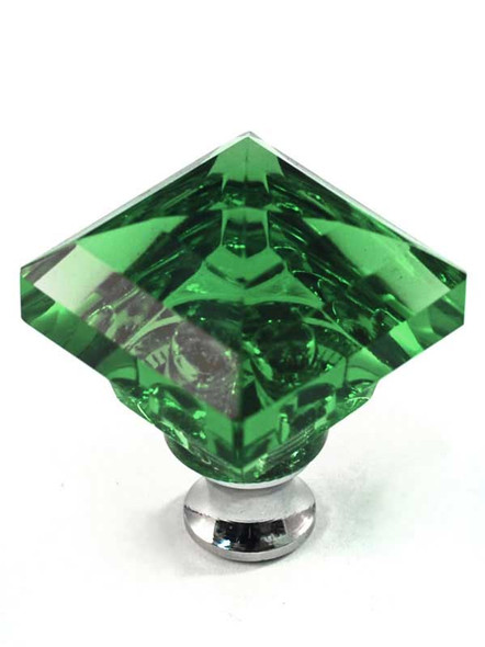 1-1/4" Square Green Crystal Knob
