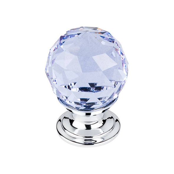 1-1/8" Dia. Crystal Knob w/ Polished Chrome Base - Light Blue Crystal/Polished Chrome