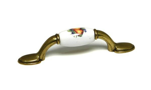3" CTC Country Expression Style Burnished Brass and Ceramic Pull - Pear