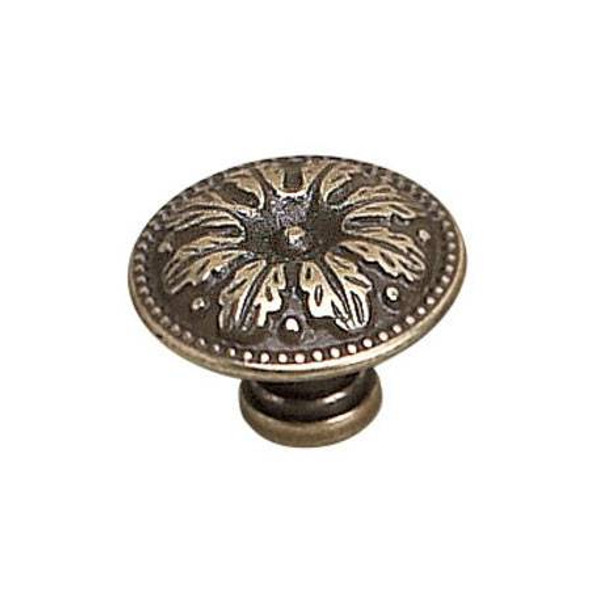 26mm Dia. Ornate Louis XV Floral Round Knob - Burnished Brass