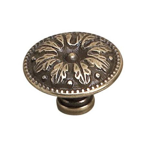 31mm Dia. Ornate Louis XV Floral Round Knob - Burnished Brass