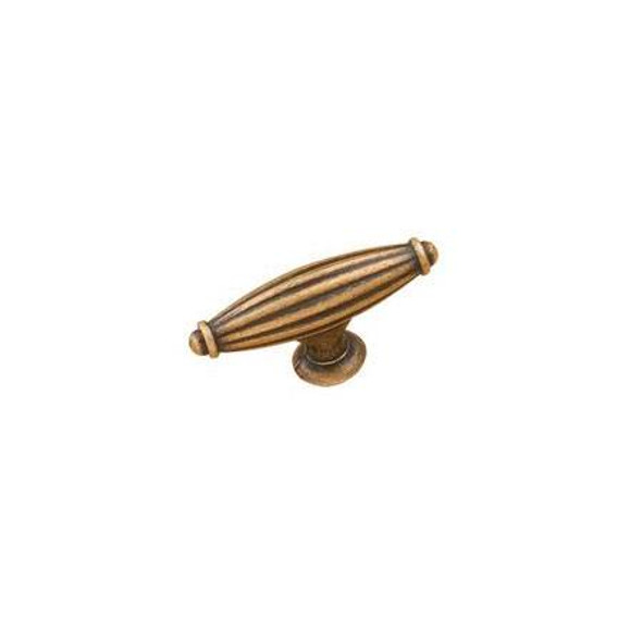 65mm Country Style Barrel T-Bar Knob - Burnished Brass