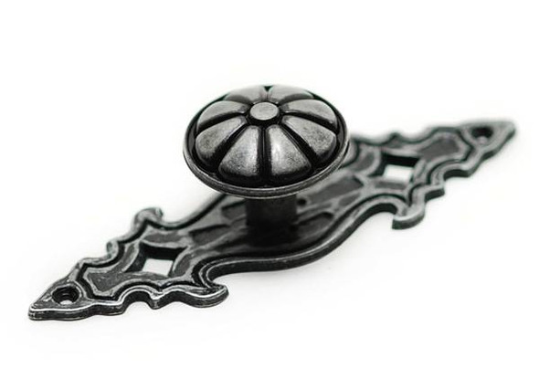 25mm Dia. Country Style Collection Round Melon Knob With Backplate - Wrought Iron