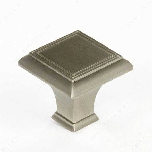 35mm Square Classic Flat Top Tapered Base Knob - Brushed Nickel