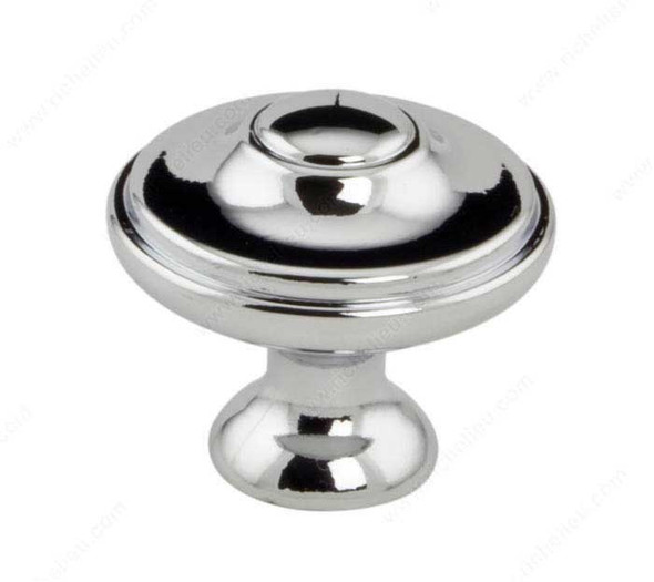 30mm Dia. Classic Art Deco Ringed Top Round Knob - Chrome